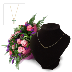 Rotes Goldkreuz und Blumen