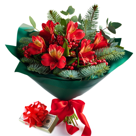 Festive Alstroemeria and Cash Bouquet