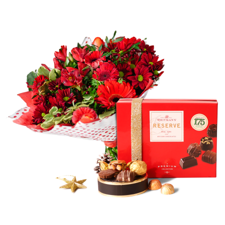 Holiday Greetings Bouquet and Chocolates