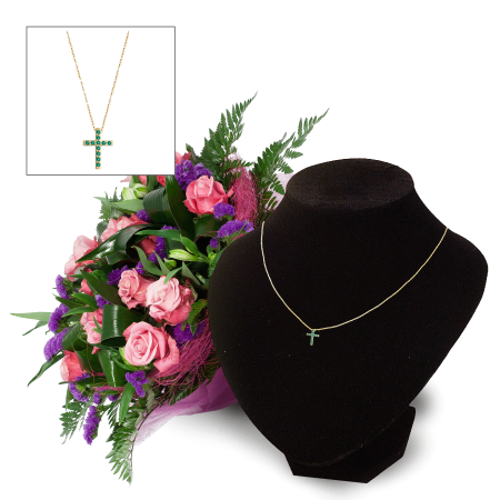 Rotes Goldkreuz und Blumen